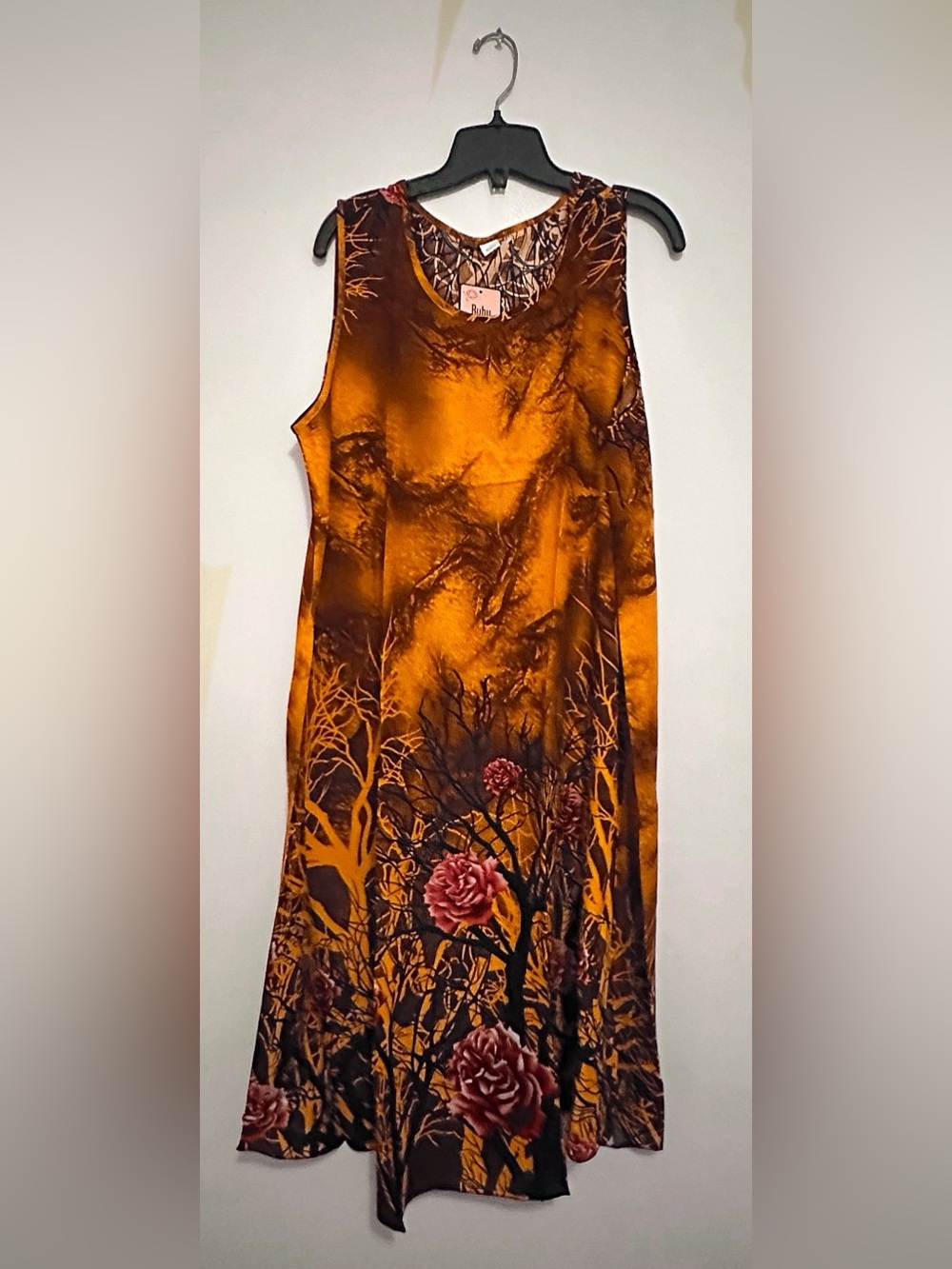 Orange Floral Sleeveless Dress